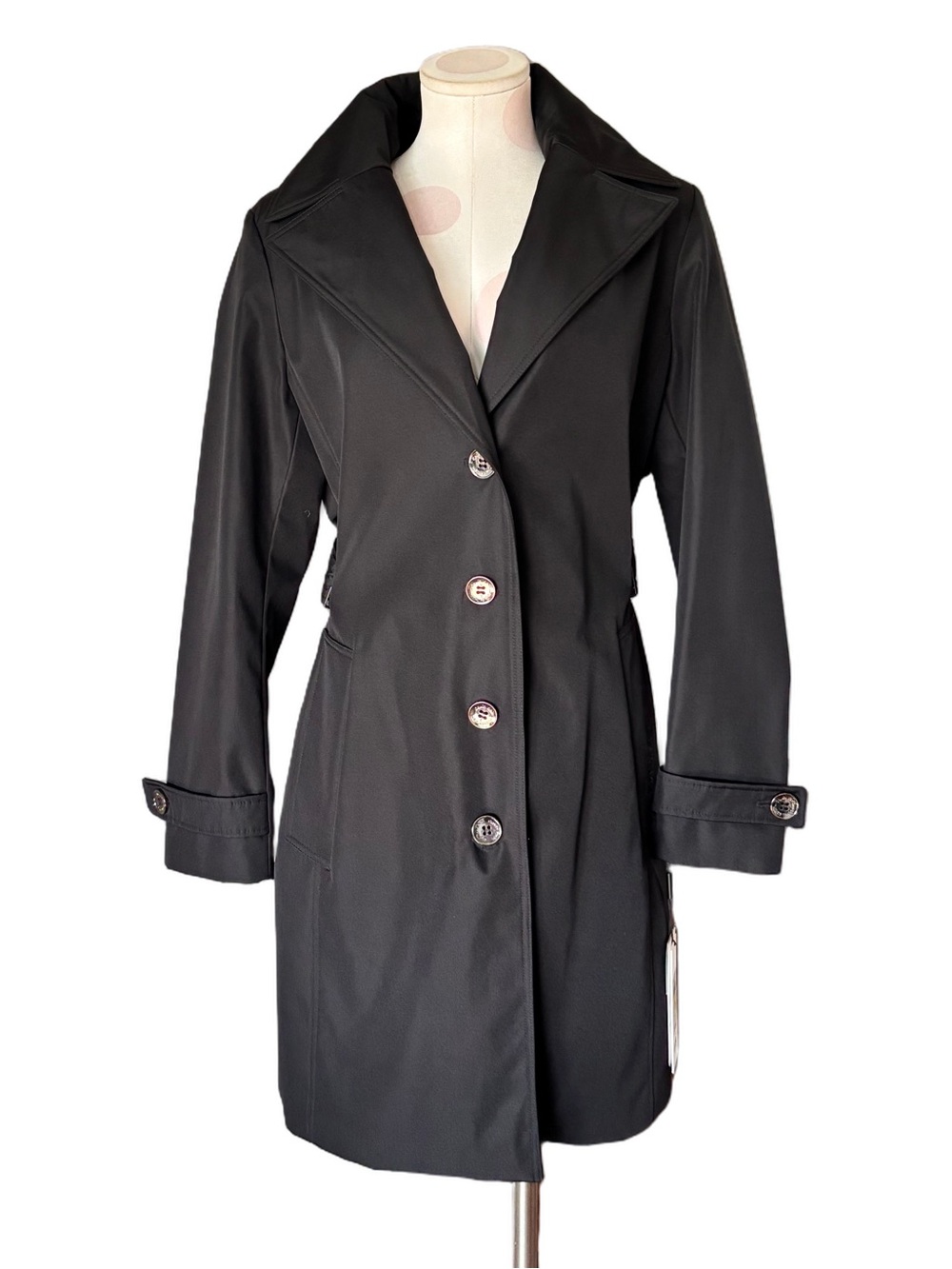 NWT Calvin Klein Belted Trench Rain Jacket Removable Hood - black - medium - Picture 3 of 14